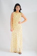 Sun Dreamer Polkadot Boat Neck Maxi Dress in Yellow