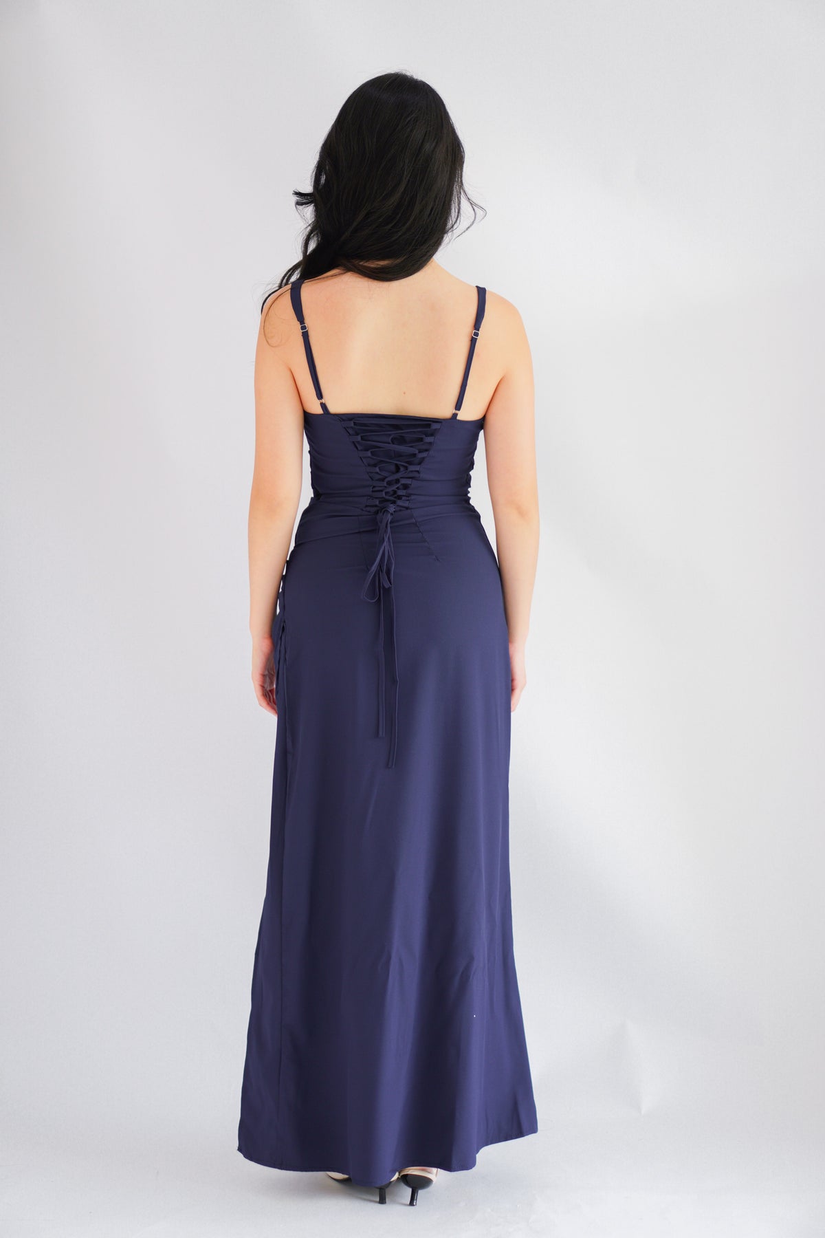 Keana Ruched Waist Maxi Dress in Dark Blue