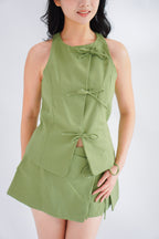 Miss Pistachio Self Tied Ribbon Linen Top in Green