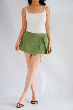 Miss Pistachio Mini Linen Low Waist Skort in Green