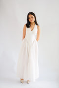 Adelaide Self Tied Halter Neck V Neck Maxi Dress in White