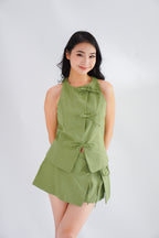 Miss Pistachio Mini Linen Low Waist Skort in Green