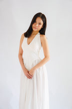 Adelaide Self Tied Halter Neck V Neck Maxi Dress in White