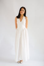 Adelaide Self Tied Halter Neck V Neck Maxi Dress in White