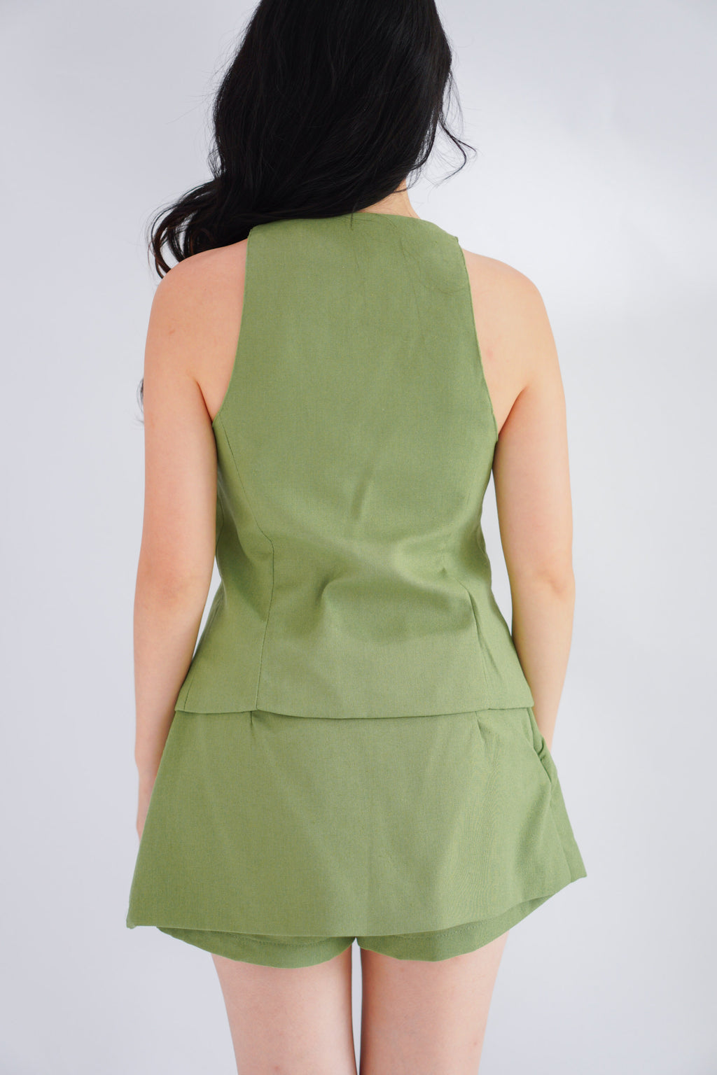 Miss Pistachio Self Tied Ribbon Linen Top in Green