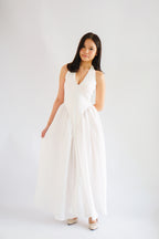 Adelaide Self Tied Halter Neck V Neck Maxi Dress in White