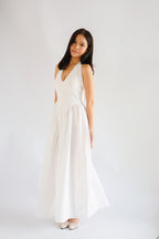 Adelaide Self Tied Halter Neck V Neck Maxi Dress in White
