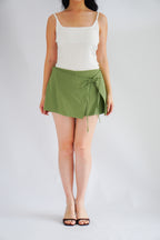 Miss Pistachio Mini Linen Low Waist Skort in Green