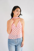 Lexie Polkadot Choker V Neck Top in Pink