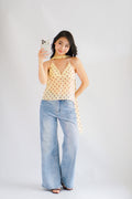 Lexie Polkadot Choker V Neck Top in Yellow