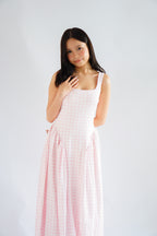 Halliway Gingham Drop Waist A-Line Dress in Pink