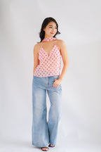 Lexie Polkadot Choker V Neck Top in Pink