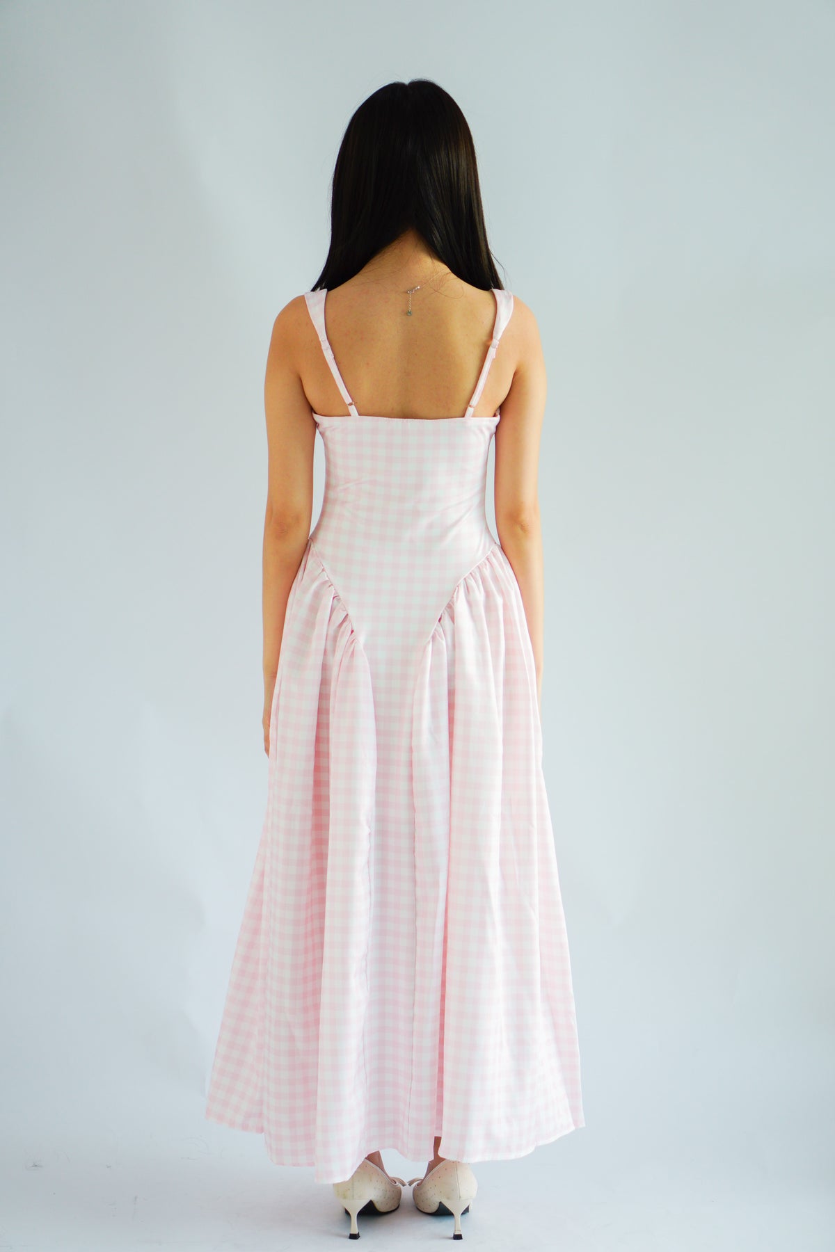 Halliway Gingham Drop Waist A-Line Dress in Pink