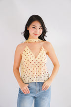 Lexie Polkadot Choker V Neck Top in Yellow