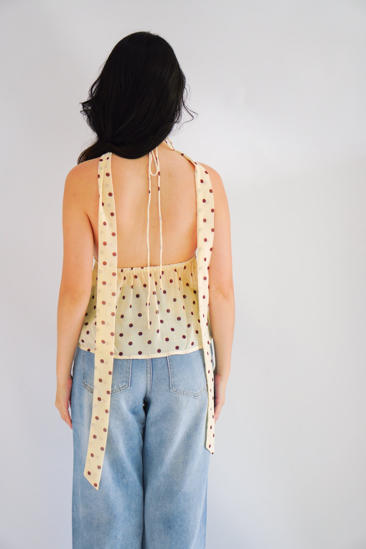 Lexie Polkadot Choker V Neck Top in Yellow
