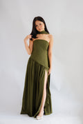 Dephora Tube Maxi Asymmetrical Dress with Sash in Green