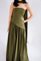 Dephora Tube Maxi Asymmetrical Dress with Sash in Green