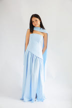 Dephora Tube Maxi Asymmetrical Dress with Sash in Light Blue