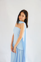 Dephora Tube Maxi Asymmetrical Dress with Sash in Light Blue