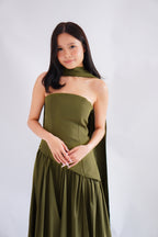 Dephora Tube Maxi Asymmetrical Dress with Sash in Green