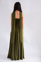 Dephora Tube Maxi Asymmetrical Dress with Sash in Green
