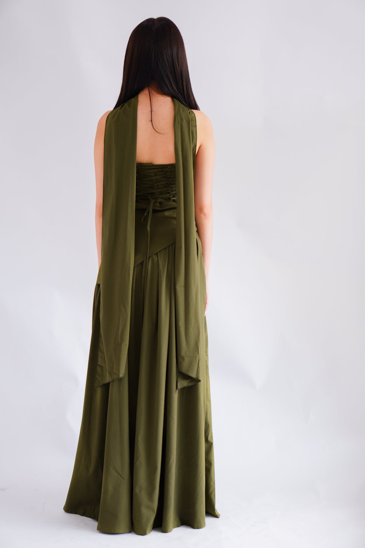 Dephora Tube Maxi Asymmetrical Dress with Sash in Green
