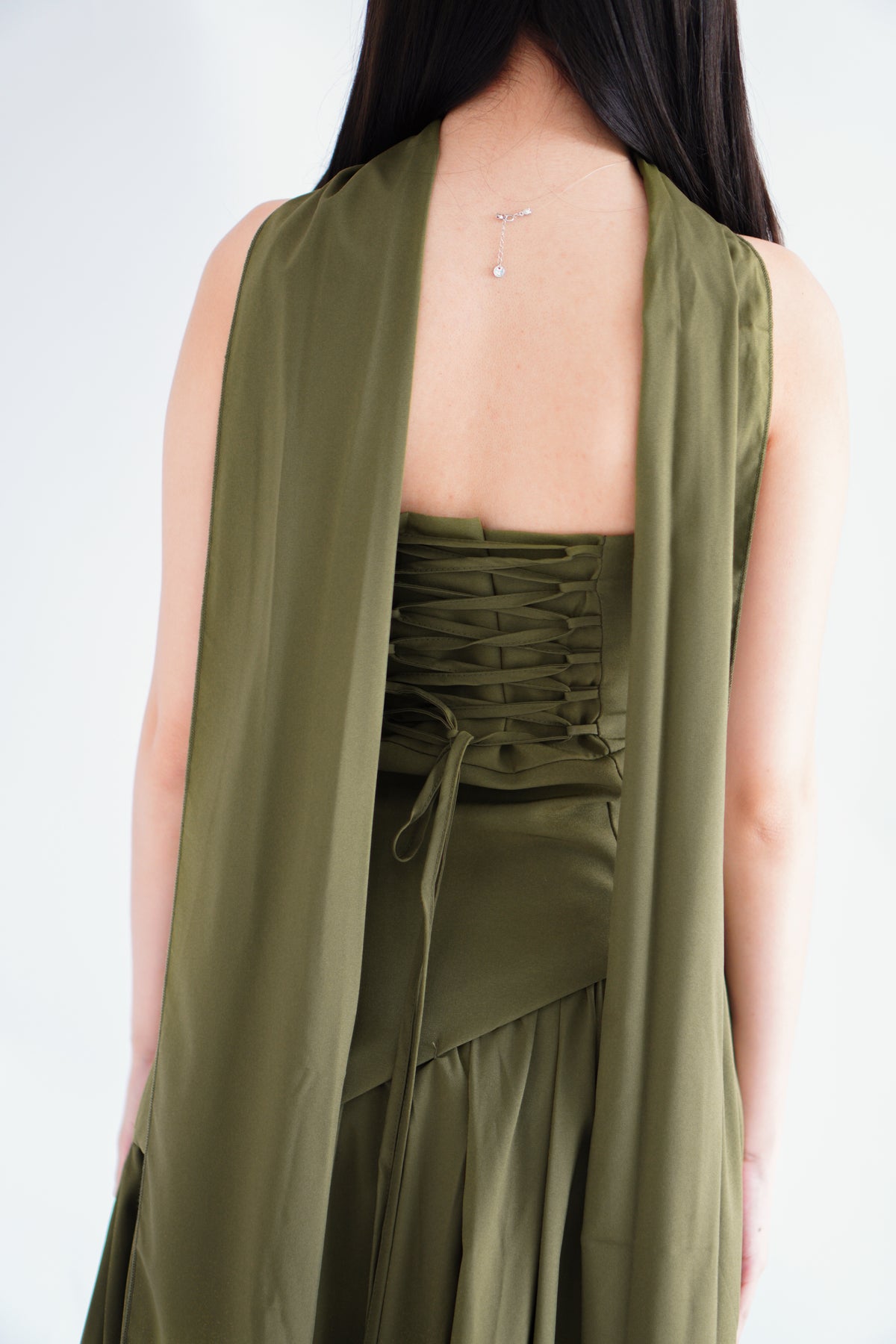 Dephora Tube Maxi Asymmetrical Dress with Sash in Green