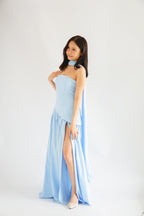 Dephora Tube Maxi Asymmetrical Dress with Sash in Light Blue