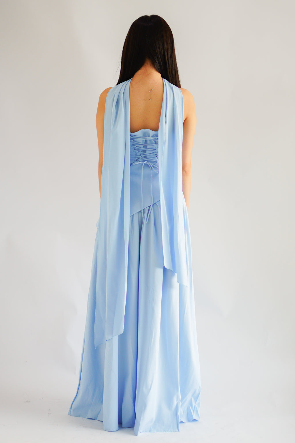 Dephora Tube Maxi Asymmetrical Dress with Sash in Light Blue