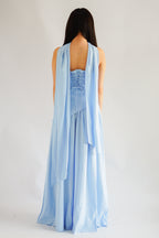 Dephora Tube Maxi Asymmetrical Dress with Sash in Light Blue