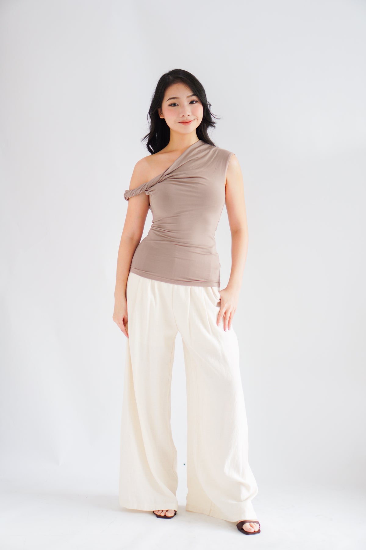 Myoka Ruched Toga Top in Khaki