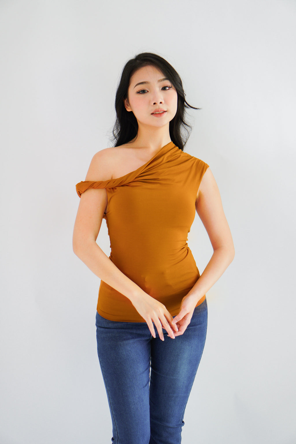 Myoka Ruched Toga Top in Mustard