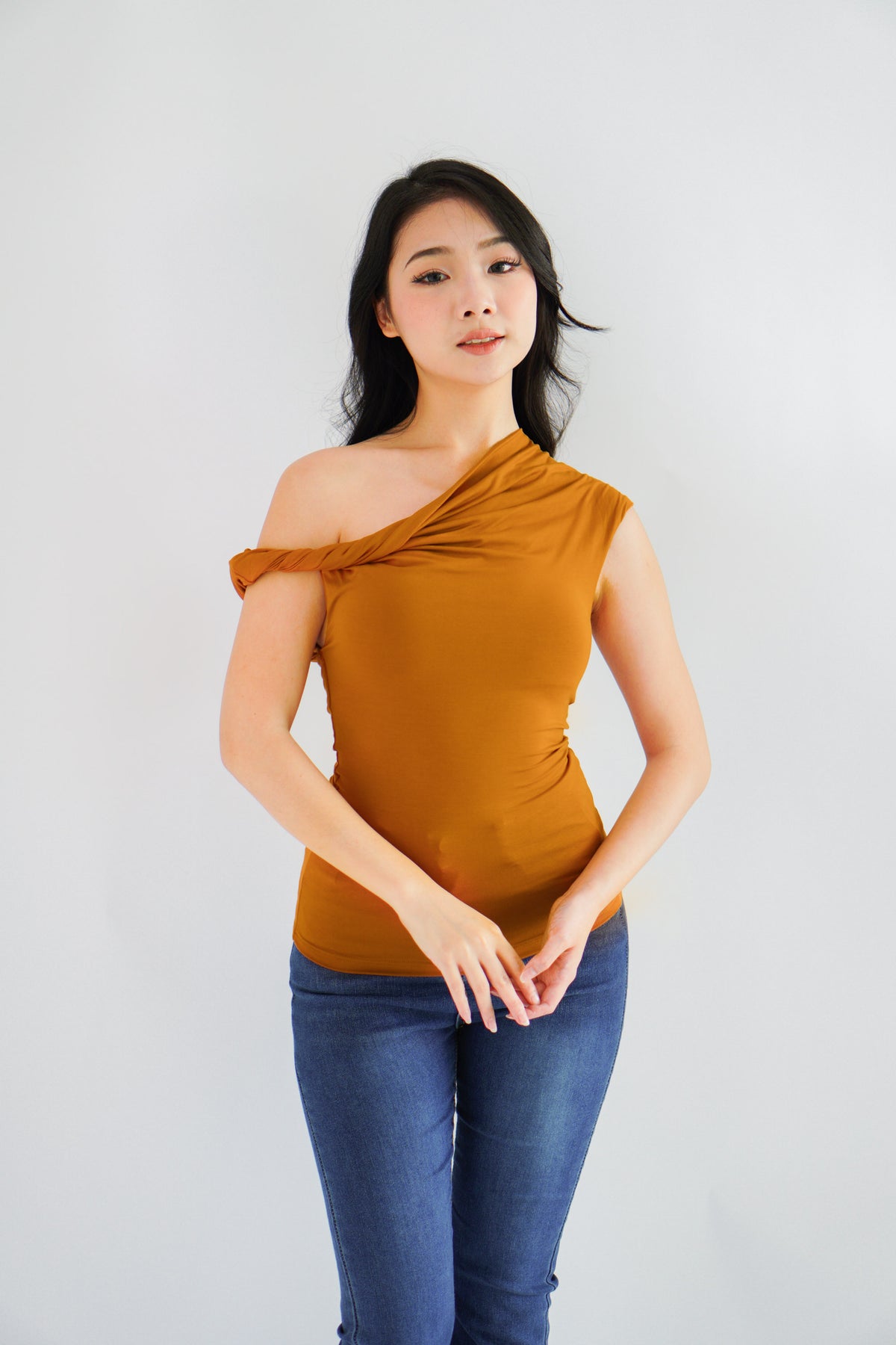 Myoka Ruched Toga Top in Mustard