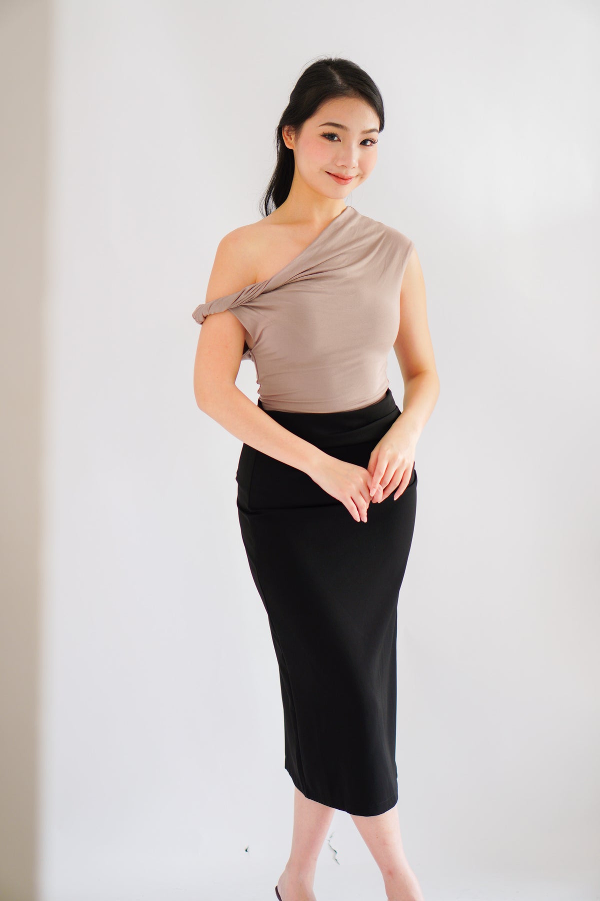Myoka Ruched Toga Top in Khaki