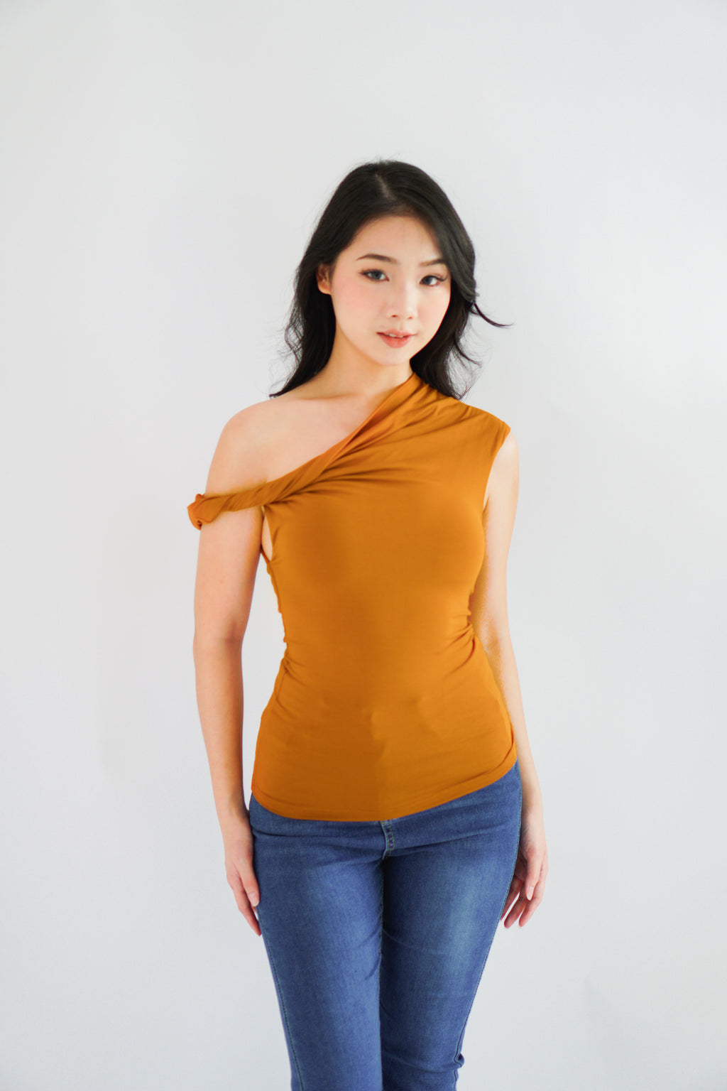 Myoka Ruched Toga Top in Mustard