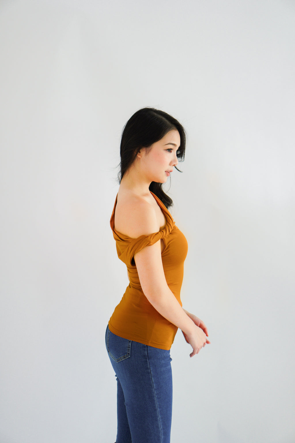 Myoka Ruched Toga Top in Mustard