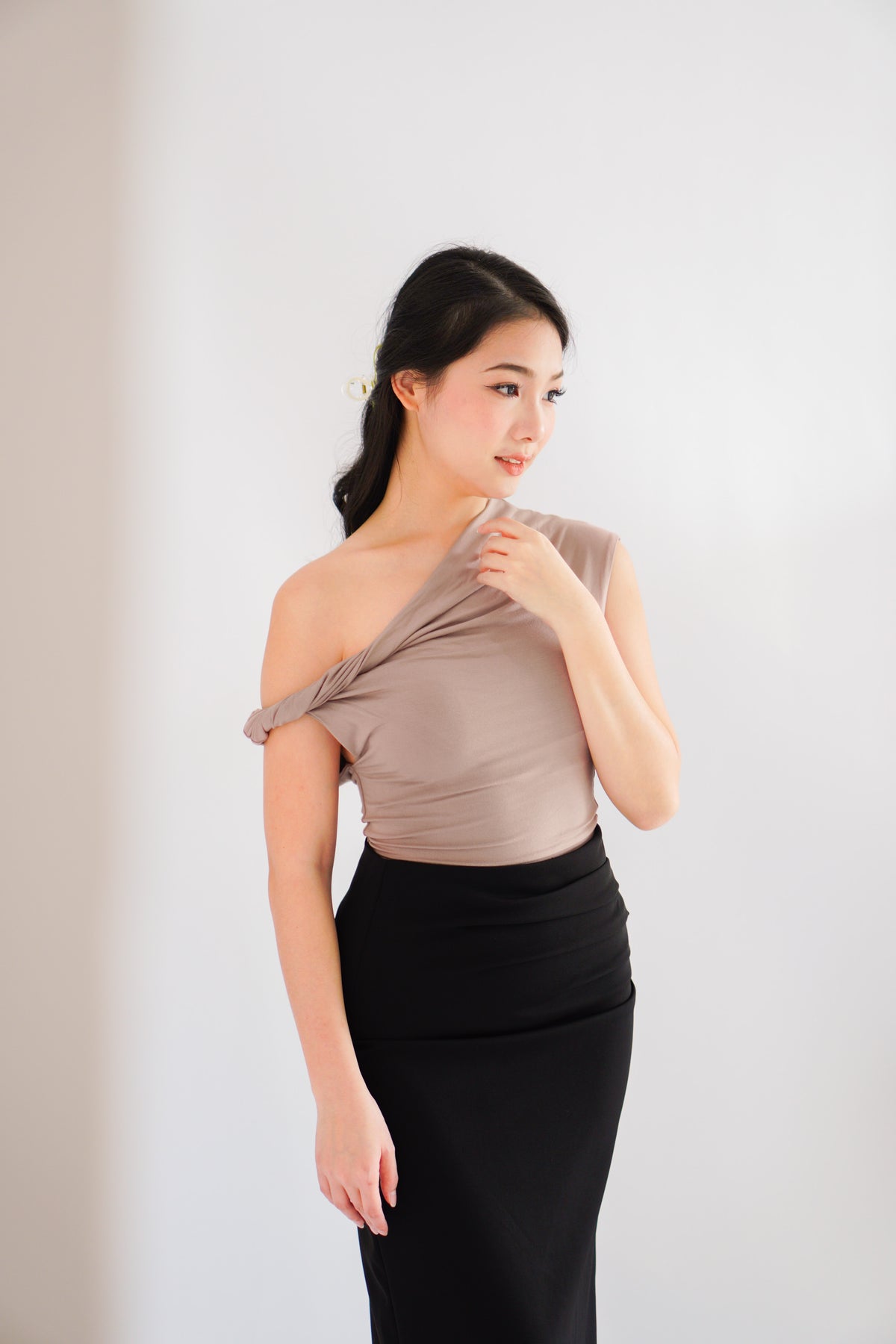Myoka Ruched Toga Top in Khaki