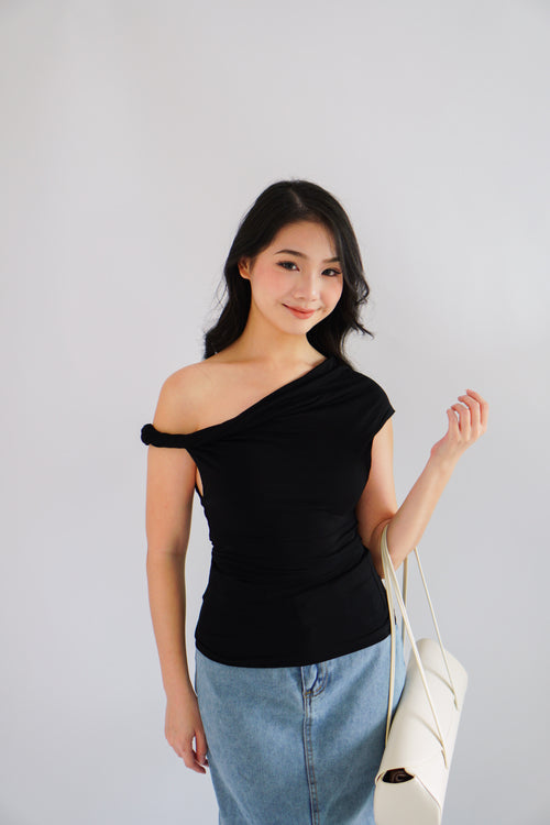 Myoka Ruched Toga Top in Black