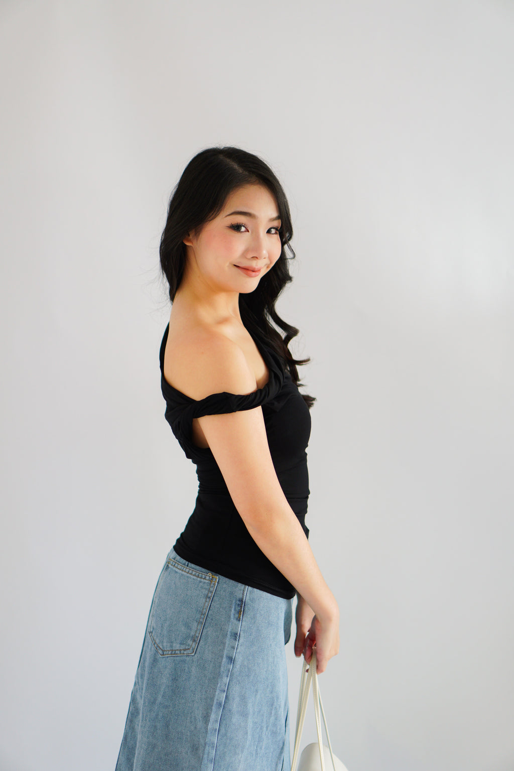 Myoka Ruched Toga Top in Black