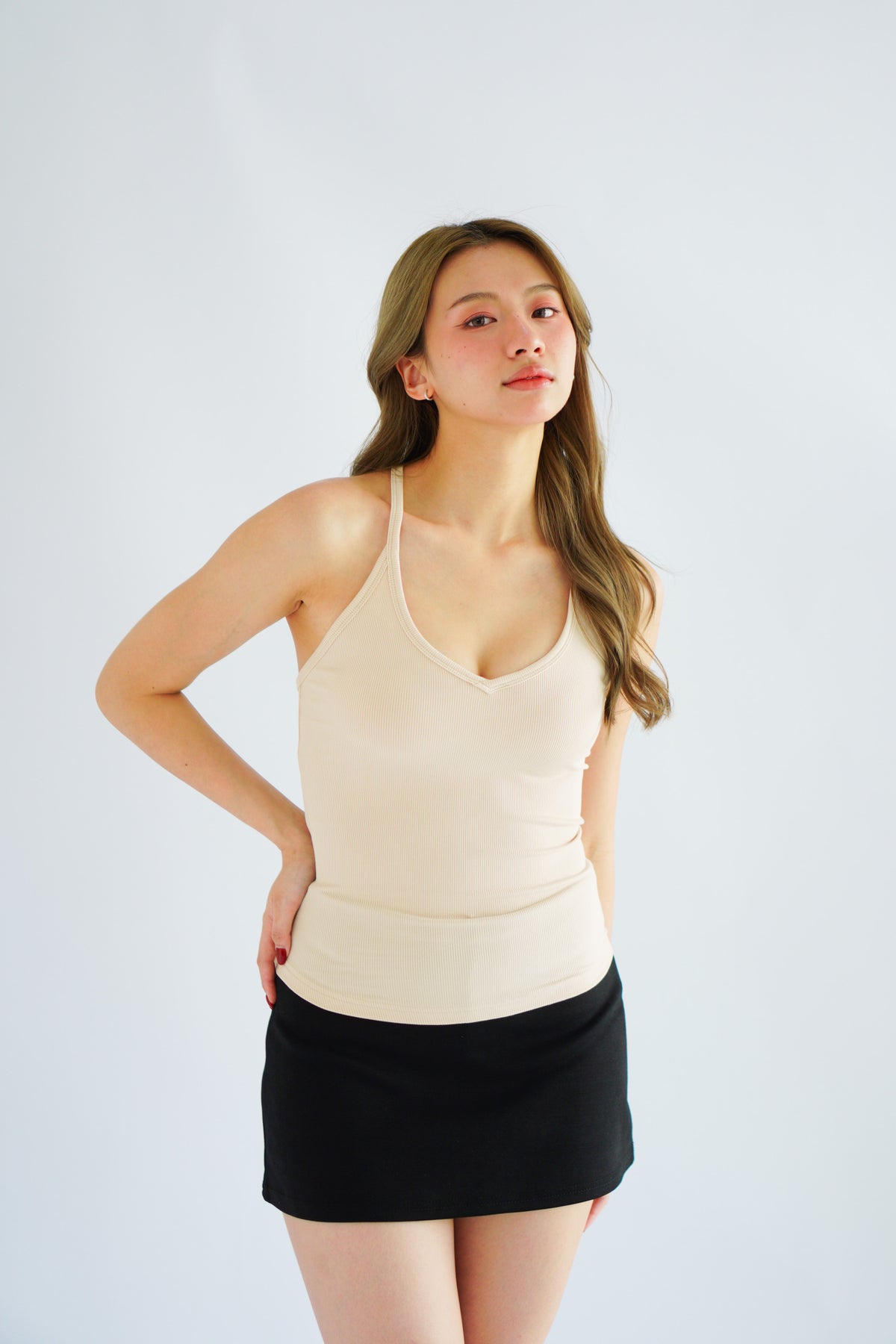 Esme Basic V Neck Camisole Top in Beige
