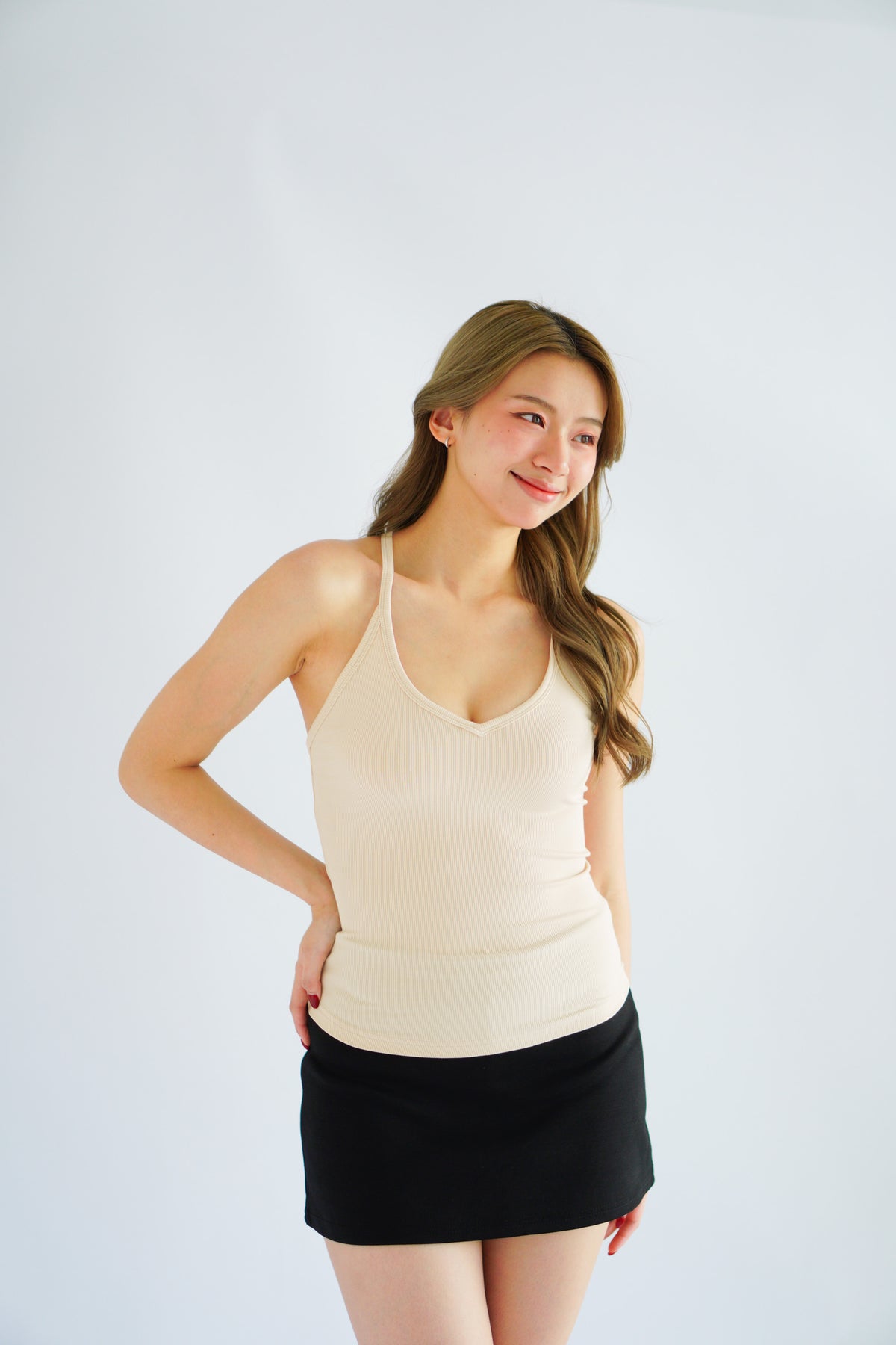 Esme Basic V Neck Camisole Top in Beige