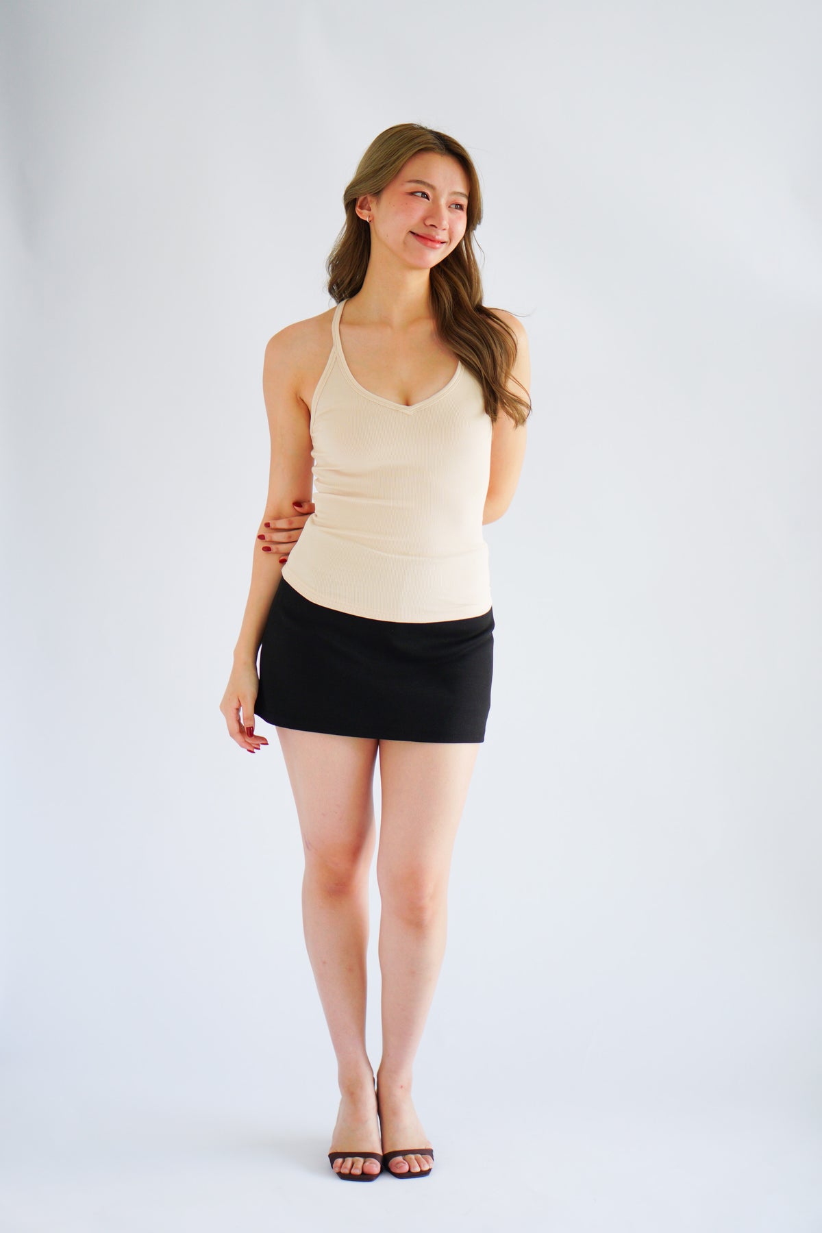 Esme Basic V Neck Camisole Top in Beige