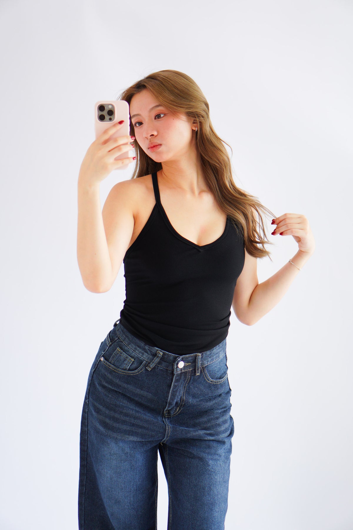 Esme Basic V Neck Camisole Top in Black