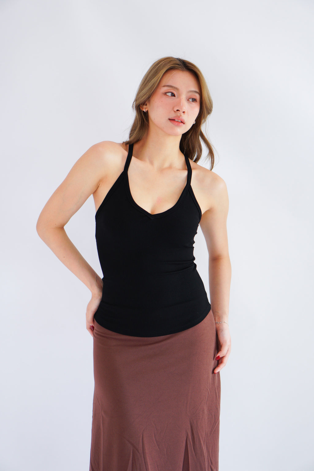 Esme Basic V Neck Camisole Top in Black