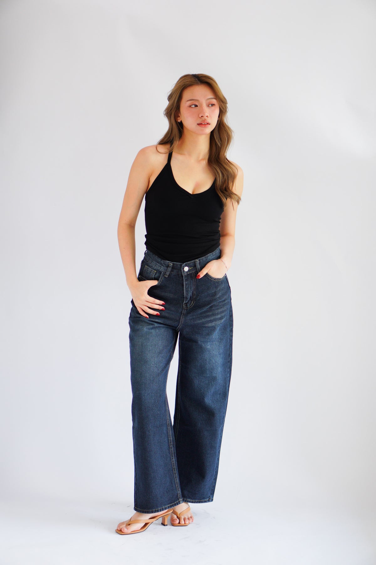 Esme Basic V Neck Camisole Top in Black