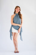 Luxie High Neck Frills Top in Dusty Blue