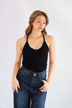Esme Basic V Neck Camisole Top in Black