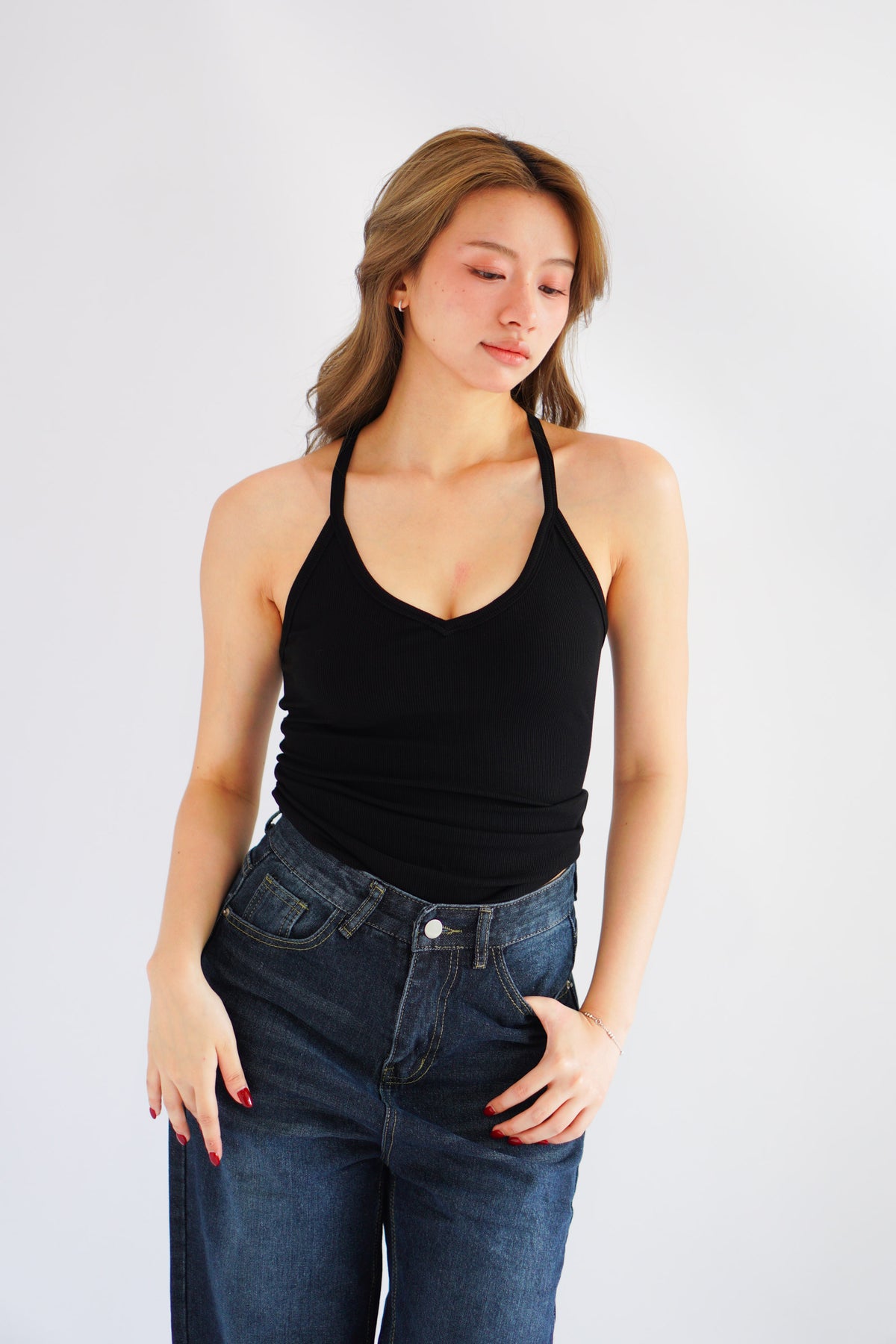 Esme Basic V Neck Camisole Top in Black