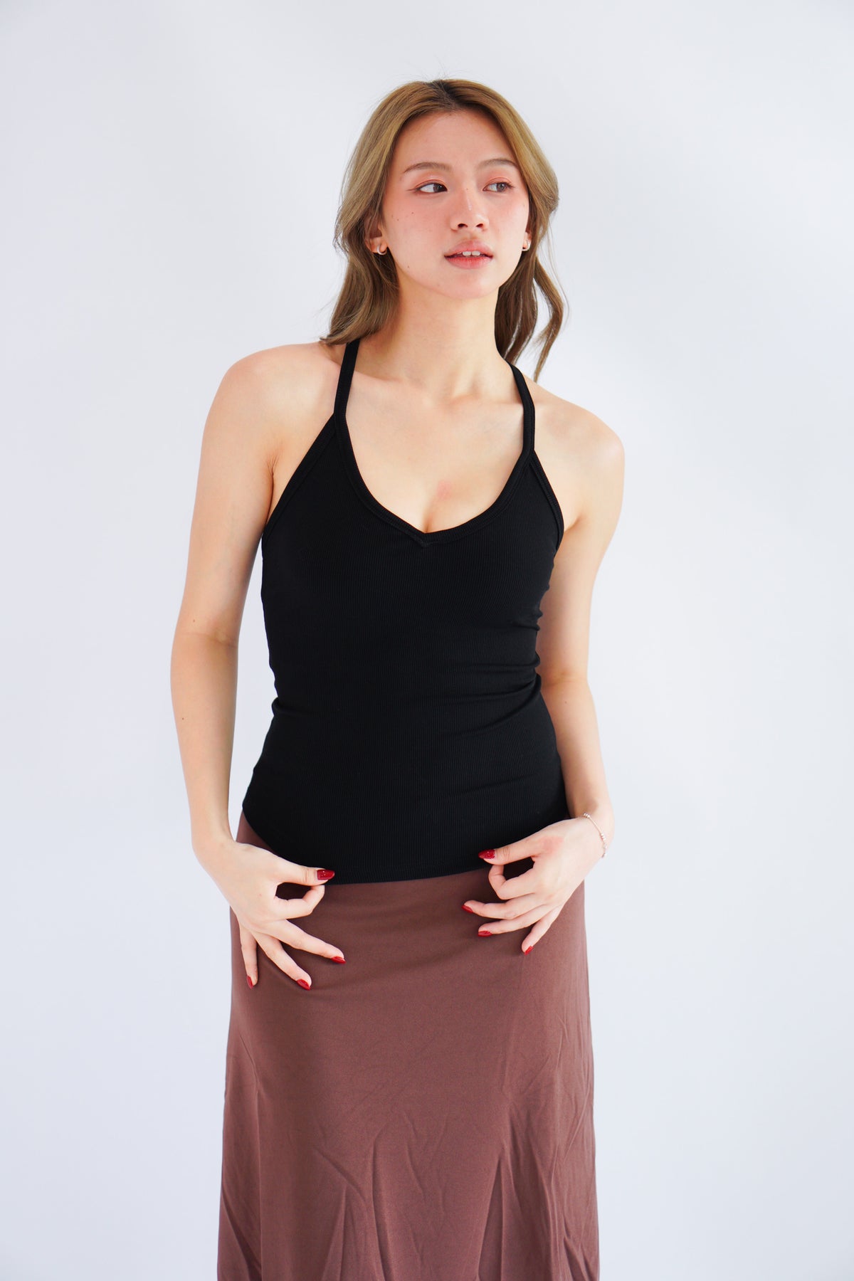 Esme Basic V Neck Camisole Top in Black