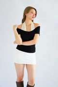 Jacey Halter Neck Faux 2 Piece Top in Black & White